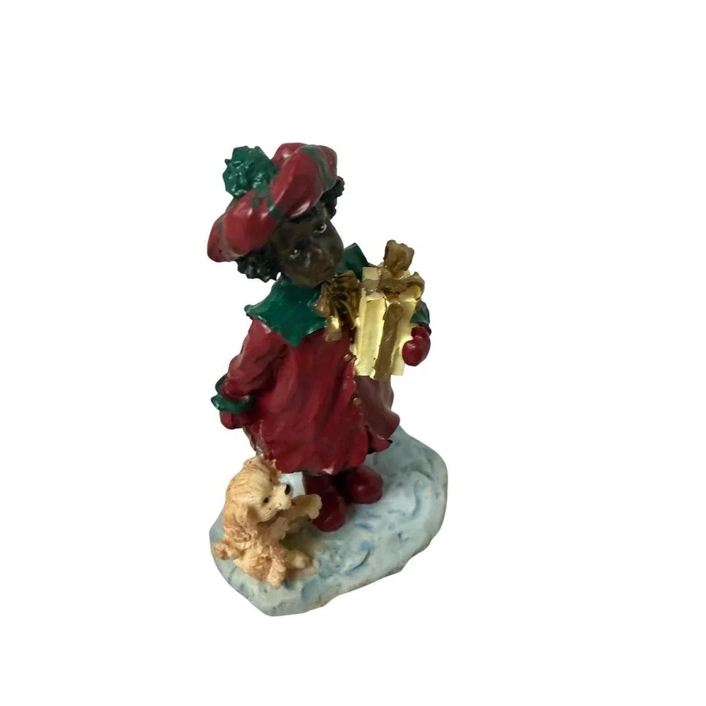 Unbranded Christmas Girl Figurine Holiday Decor Small Red Green Gold Gift Dog
